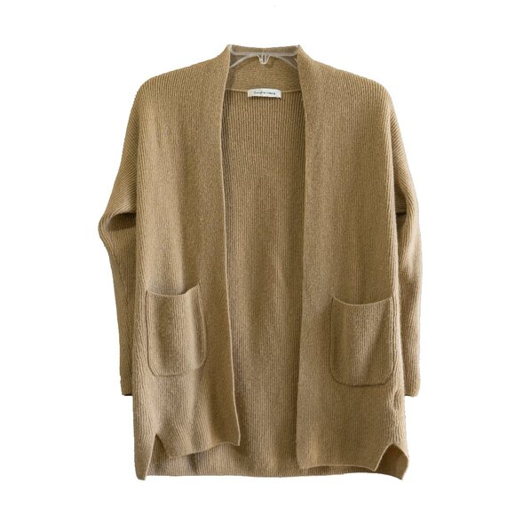 Gentle Herd Cardigan Cashmere Tan Beige Neutral Open Front Long Sleeve Sweater - Picture 1 of 8
